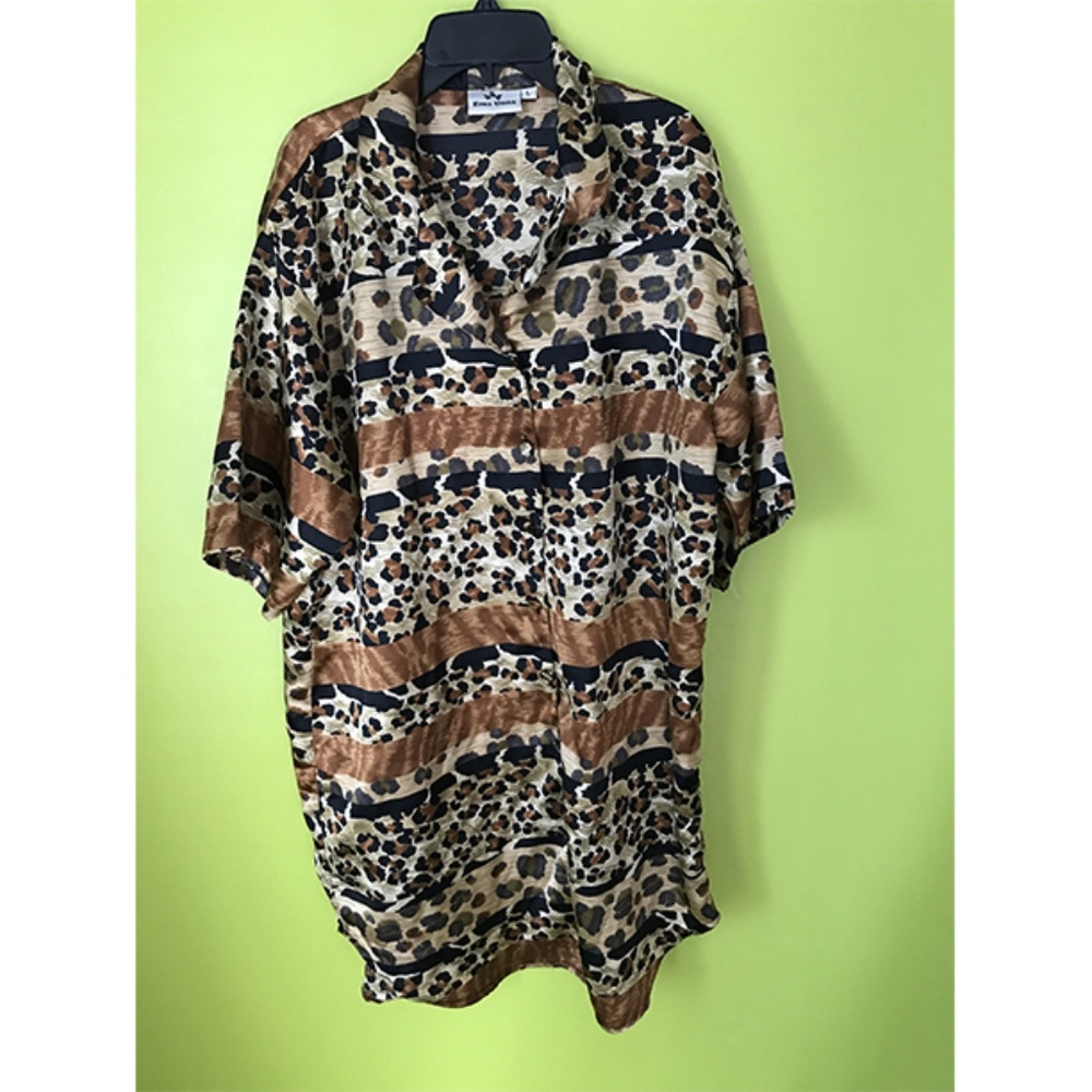 Retro Emotions Buttoned Animal Print Shirt Dress L